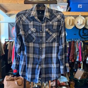 Plains Western Wear Navy Plaid Pearlsnap Button-Down Shirt
